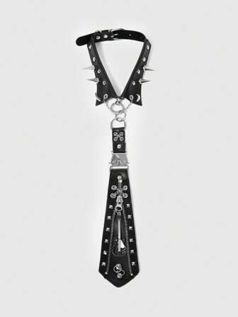 Grunge Punk Cravate unisexe à crâne métallique à fermeture éclair cloutée, style punk Y2K, accessoires de style gothique sombre, ornement personnalisé unique