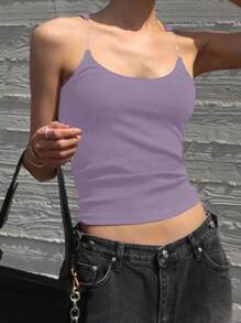 DAZY Patchwork Camisole Crop Top Tight-Fit Women Tank Top Y2k - Purple - View 6