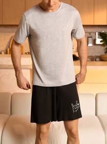 Męskie letnie spodenki do chodzenia po domu z elastycznym pasem i nadrukiem gestów "Kocham Cię"