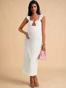 MaterniChic Maternity Solid Color Hollow Out Fitted Elegant Summer Dress Baby Shower Maternity Dress Maternity Photoshoot Maternity Dress Maternity White Dress - White - View 6