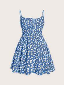 SHEIN EZwear Solflare Plus Size Blue Ditsy Floral Slip Dress, Fashionable For Summer,Wedding Guest Dress Women,Vacation Outfits Woman,Beach Outfits For Woman,Sundress,Birthday Dresses For Women,Festival,Sun Dresses For Women - Blue - View 3