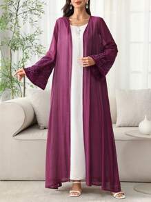 SHEIN Najma 阿拉伯开襟长袍，绣花花边，轻质面料，春夏季，朴素长袍