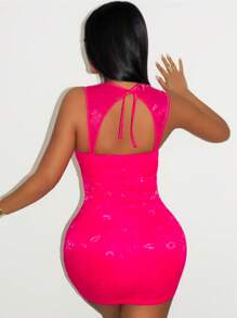 VaVaBold Vestido mini con escote corazón, abertura delantera con anilla y espalda descubierta para mujer - Rosa - Ver 2