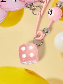 SmileyWorld® | SHEIN Trombone de porte-clés de décoration de dés en acrylique avec visage souriant - Rose bonbon - Voir 3