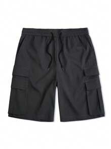 Manfinity Homme Men's Utility Drawstring Pockets Loose Casual Summer Cargo Shorts Casual - Dark Grey - View 4
