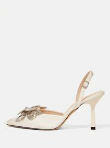 CUCCOO HITCHD 女士尖头水钻蝴蝶装饰细高跟鞋优雅浪漫缎面正装鞋，非常适合伴娘、正式活动、婚礼、派对