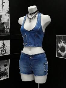 EgrlEra Women Sleeveless Solid Color Crop Tank Top, Fashion Tank For Summer - Blue - View 1