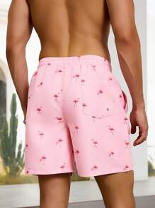 Manfinity VDAYZ Men's Beach Shorts With Drawstring, Fashion For Summer, Hawaiian Beach Wear Men Beach Shorts Men Beach Wear - Pink - View 2