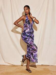 CHAIMA 全身泼墨印花网眼露背上衣和铅笔裙套装女式性感套装 - 彩色 - 查看 5