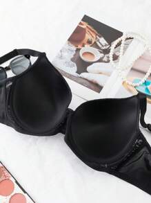 SHEIN 1 Áo ngực đệm mỏng cỡ lớn có đệm nâng và hỗ trợ - màu đen - Xem 8