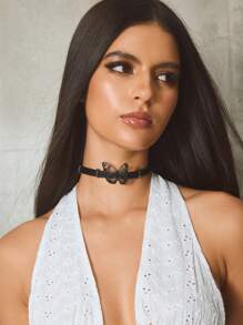 SHEIN ICON 亚克力蝴蝶和皮革项链，适合日常佩戴 - 黑色 - 查看 4