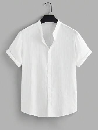 Manfinity RelaxMax Men's Plain Front Button Casual Short Sleeve Shirt For Summer