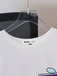 Chowder X SHEIN 男士休闲趣味卡通字母图案超大白色T恤，夏季