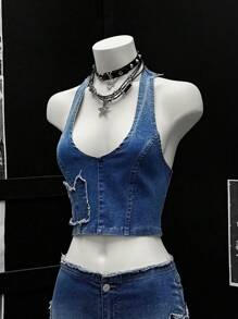 EgrlEra Women Sleeveless Solid Color Crop Tank Top, Fashion Tank For Summer - Blue - View 4