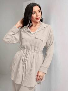 Graceveil 翻盖口袋抽绳腰衬衫和阔腿裤两件套