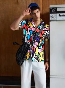 SWAVVY Men Geo Print Colourblock Shirt - Multicolor - View 5