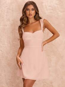 SHEIN BAE فستان أبيض قصير شيفون بظهر عاري وتفصيل ربطات، فستان أبيض للنساء، مناسب للربيع والصيف