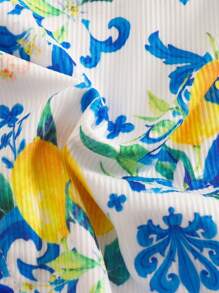 Swim Vcay Plus Size 2pcs Fruit Print Frill Trim Cute Playful Bikini Set, Summer