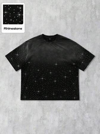 Street Life Camiseta de manga corta para hombre con decoración de strass degradado, adecuada para uso diario, primavera/verano