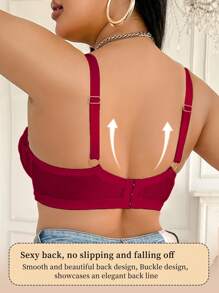 大码蕾丝拼布钢圈文胸，提升型 - 紅色 - 查看 2