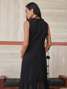 Dazy-Less Falda de tul con dobladillo de cola de sirena para mujer, elegante conjunto de vestido de dos piezas con cinturón de borlas y lazo floral para uso casual, de negocios o de vacaciones