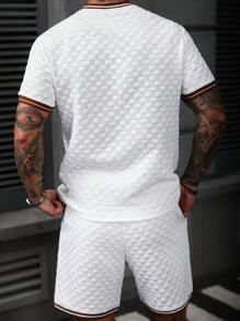 Manfinity Homme 2pcs Men's Applique Striped Print Round Neck Short Sleeve T-Shirt And Pocket Shorts Set