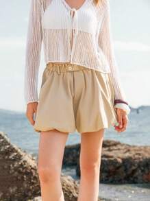 Lumivelle SeasideVibes Summer New Women Versatile Loose Simple Balloon Shape Casual Shorts - Khaki - View 4