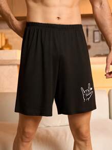 Męskie letnie spodenki do chodzenia po domu z elastycznym pasem i nadrukiem gestów "Kocham Cię"