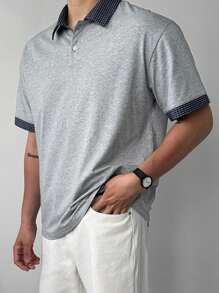 DAZY Camisa tipo polo de hombre con cuello a contraste gris, para verano