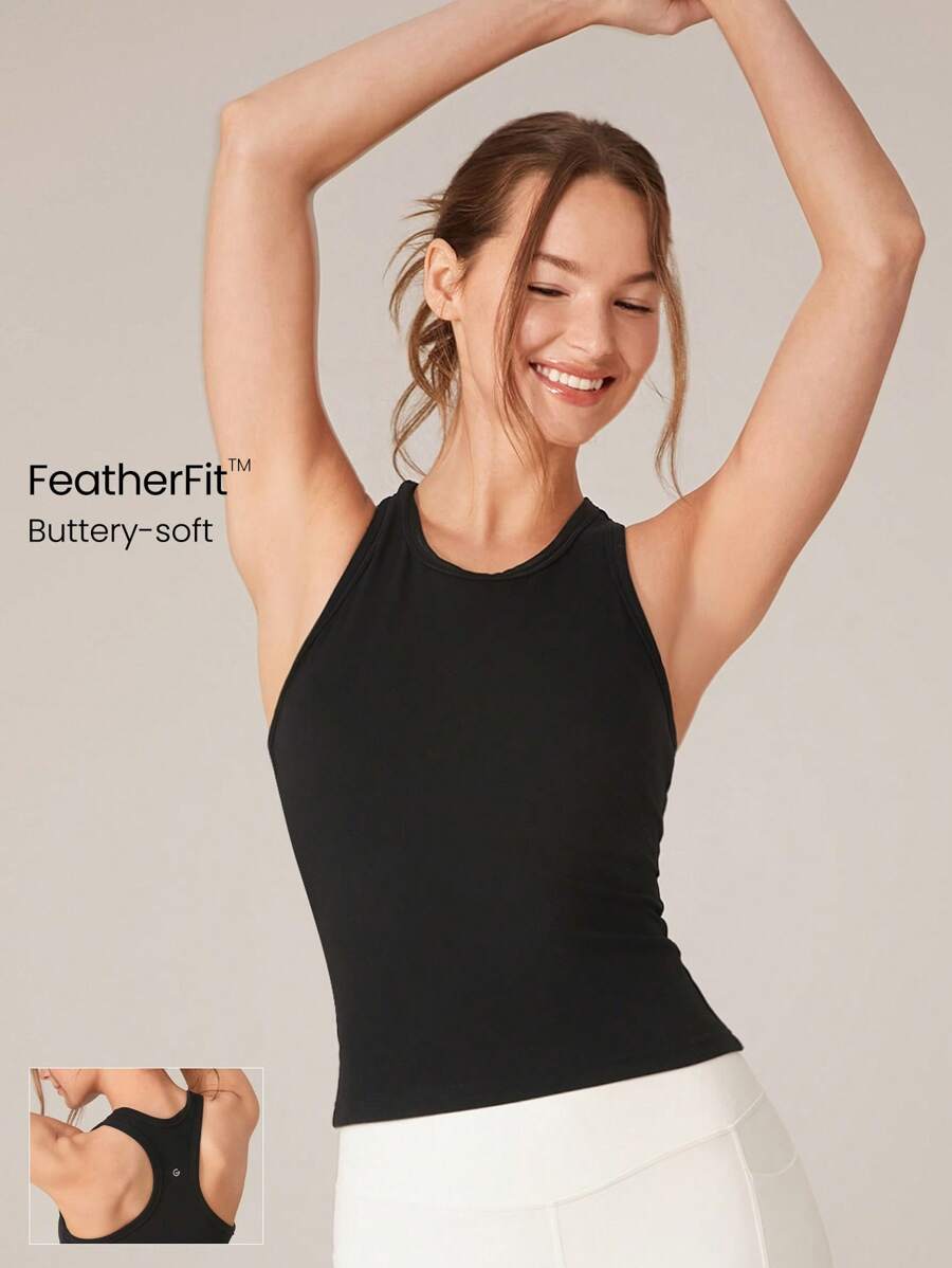 GLOWMODE FeatherFit™ Routine Round Neck Racerback Tank Light Support Low Impact Yoga Studio Gym Daily Fall Winter