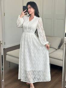 Modelyn Abito elegante con scollo a V intagliato, in pizzo elastico