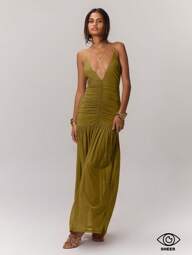 MUSERA Vestido con fruncido delantero y bajo asimétrico para vacaciones, primavera, verano, ocasiones como boda, con escote en V profundo, lindo, sexy, elegante, para vacaciones, playa, fiesta, Ibiza, salida nocturna, invitado de boda, elegante, cumpleaños, iglesia, noche de Navidad