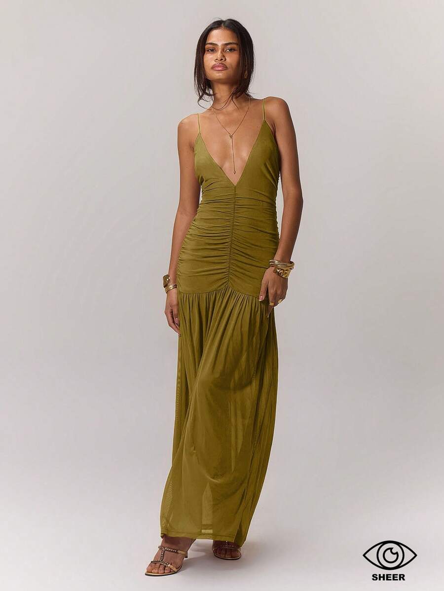 MUSERA 褶皱前摆垂坠连衣裙，适合度假、春季、夏季各种场合，例如婚礼、深V领、可爱性感优雅的海滩度假、伊比沙岛秋季夜生活、婚礼宾客、生日、教堂、夜间外出等。