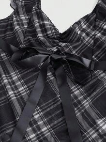 ROMWE J-Fashion Y2K Cute Tie Front Plaid T-Shirt For Women, Summer