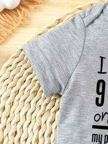 Infant Cute Letter Pattern Casual Short Sleeve Bodysuit, Summer - Grey - View 3