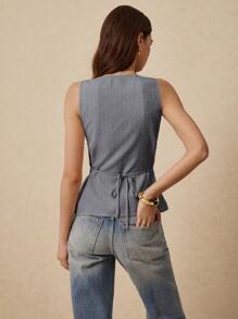 Poéselle 女式方领纽扣无袖条纹衬衫背心