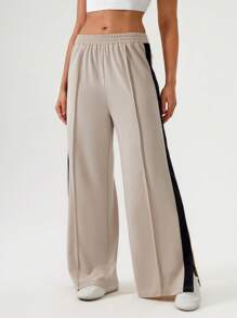 Hanevo Pantalones deportivos de moda con bloqueo de color, dobladillo de rayas, pinzas y cintura elástica - Multicolor - Ver 3