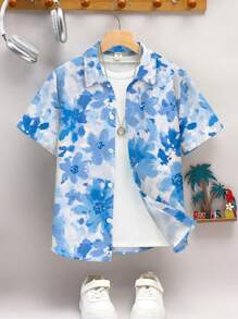 SHEIN 青少年男孩休闲图案印花短袖 Polo 衫，适合夏季 - 彩色 - 查看 2