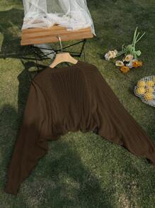 SHEIN Privé Plus Size Solid Color Cardigan, Fashionable For Fall,Wwinter,Fall - Coffee Brown - View 2