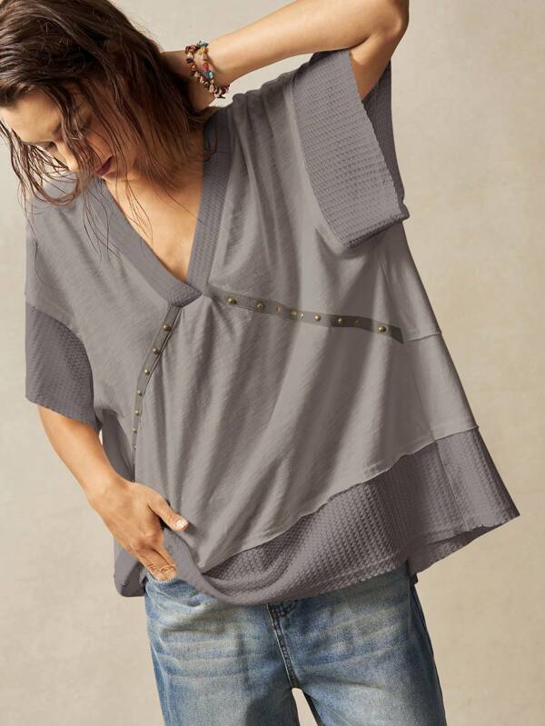 Bohemela Boho V-Neck Loose Knitted Blouse, Casual Summer Wear