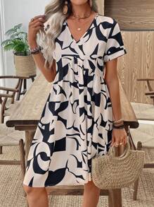 EMERY ROSE Women's Summer Vacation Style Floral V-Neck Babydoll Dress (Summer Women's Clothing) - Multicolor - View 8