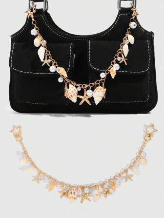 Fairycore 1 Stück Ozean Urlaubsthema Muschel, Seestern, Perle goldfarben Anhänger Anhänger Tasche Deko Kette, Hochzeit, Festival, Geburtstag Dekoration