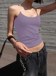 DAZY Patchwork Camisole Crop Top Tight-Fit Women Tank Top Y2k - Purple - View 4