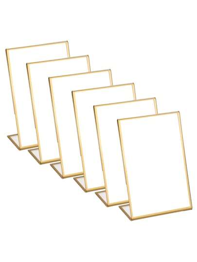 Pack Of 6 A6 Table Stands, Slanted Acrylic Advertising Stand, Acrylic Stand, Menu Counter Stand, A6 Picture Frame, Gold Menu Card Holder For Photos, L Stand, Transparent Valentine's Day, Valentines Wedding, Birthday,Decorations, Suplies