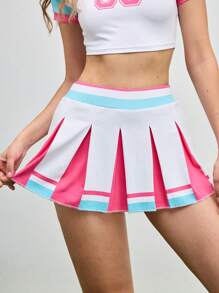 Cheerettes Contrast Color Striped Print Waistband Summer Sports Mini Skirt-Shorts