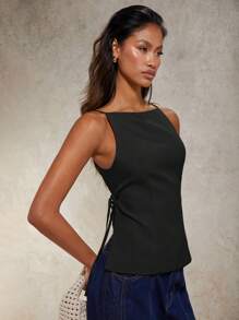 COSMINA Women's Solid Color Versatile Backless Knotted Tank Top, Everyday Wear