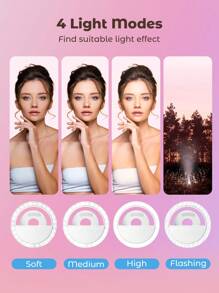 Teckwe Anneau lumineux pour selfie rechargeable, clip-on portable à 4 niveaux de réglage pour la photographie de smartphone, la vidéo, le maquillage des filles. Indispensable pour les vacances d'automne et d'hiver, le camping, les vacances. Accessoires de vacances, fournitures de camping.