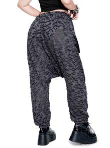 Whyspr Casual Punk Rave Punk Style Textured Fabric Solid Color Oversized Comfortable Loose Pants, Long Ribbon Included - Brown - View 2