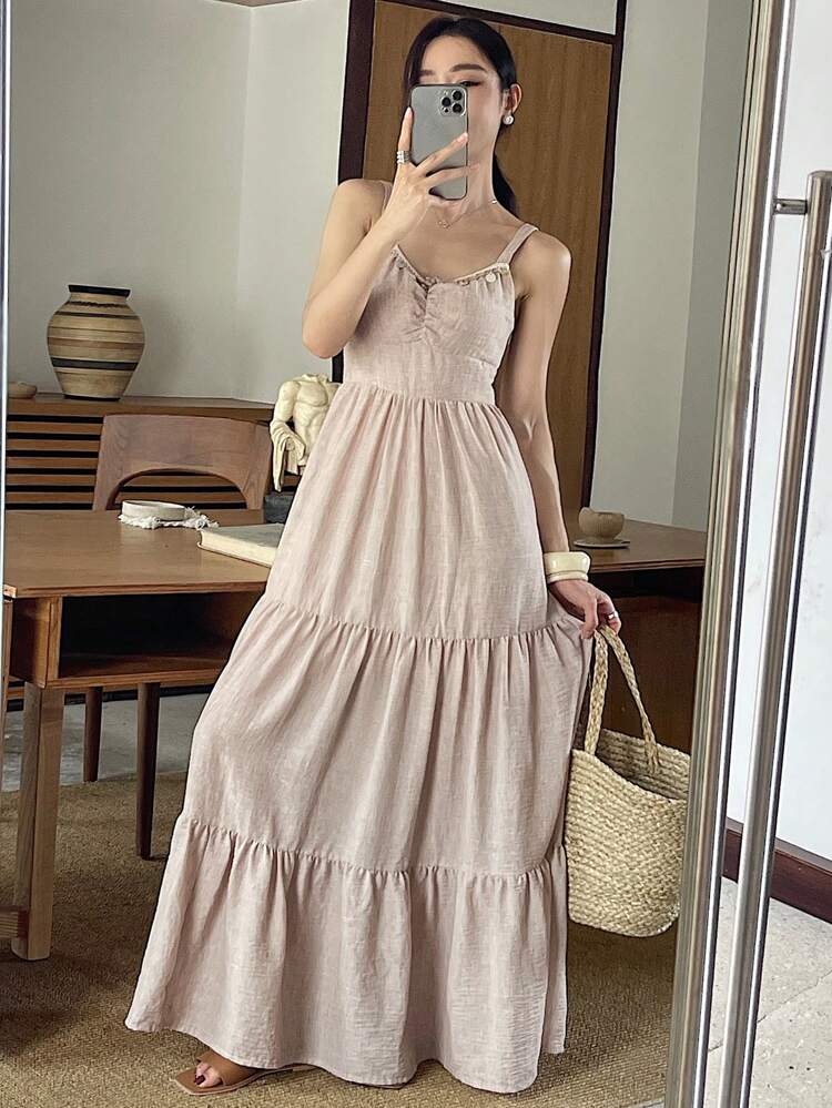 Summer New Linen Holiday Strap Dress For Women