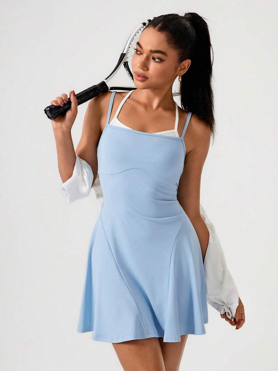 Hanevo Women's 2-In-1 Camisole Mini Dress For Fitness, Summer Sportwear For Daily Wear - Blue - View 1